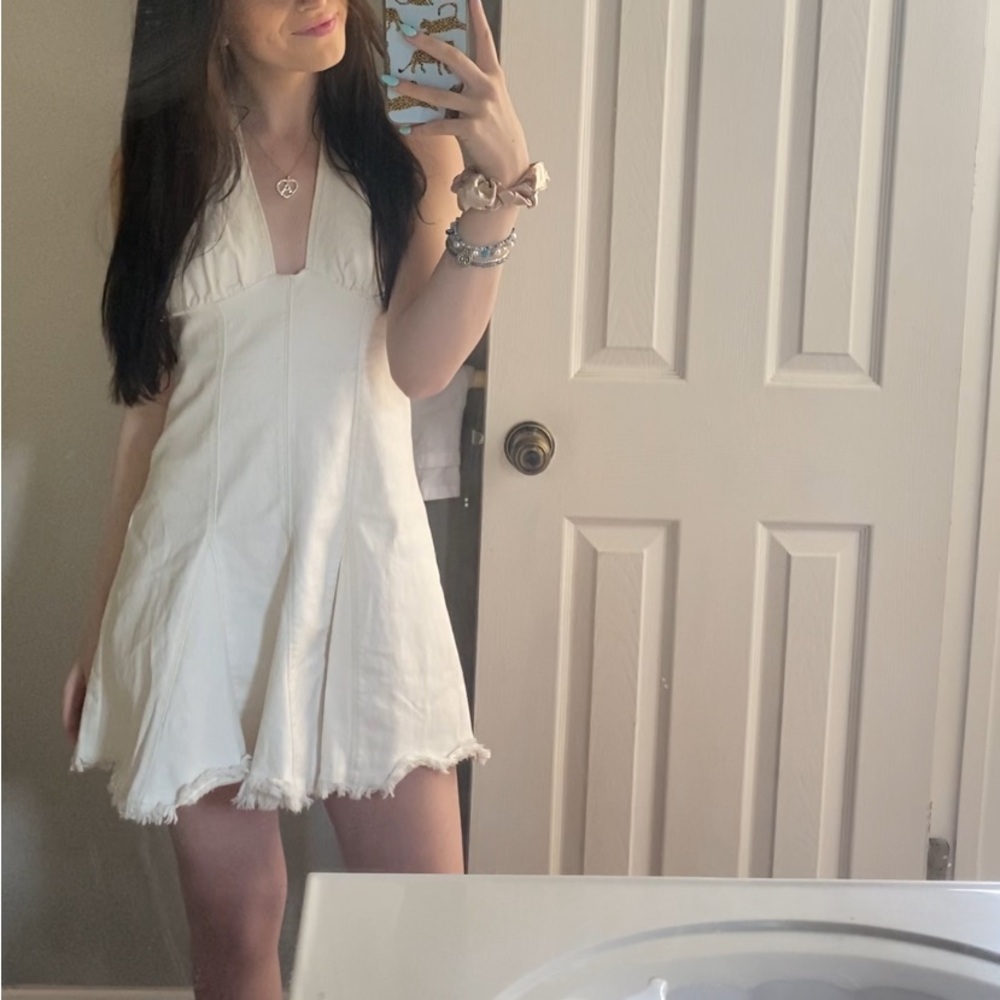 Urban Outfitters Denim White Halter Dress